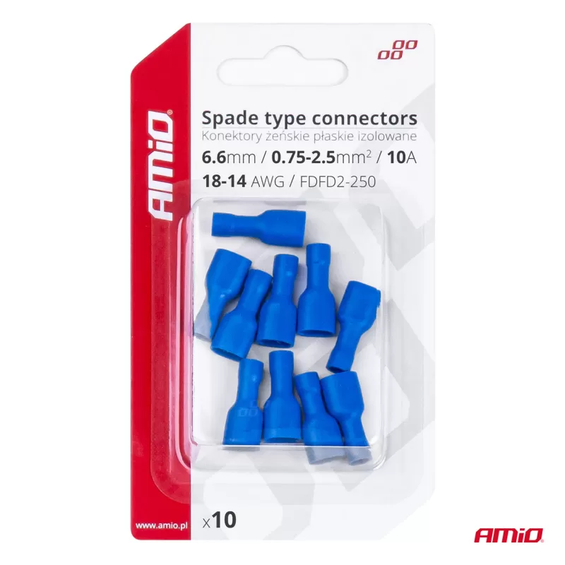 Plokščio tipo gnybtai 6,6mm 0,75-2,5mm² 15A, 10 vnt.