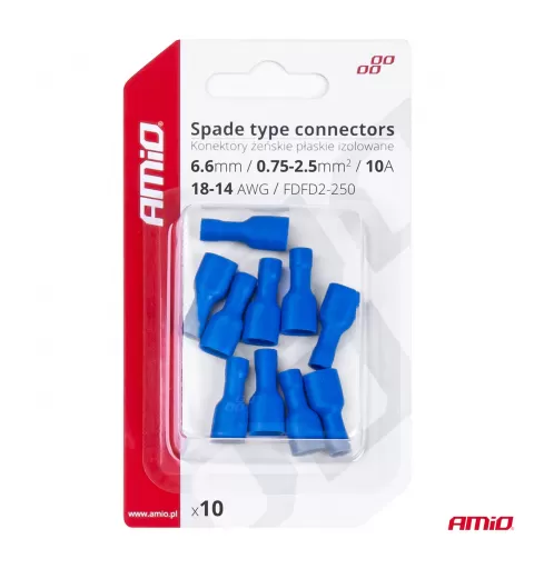 Plokščio tipo gnybtai 6,6mm 0,75-2,5mm² 15A, 10 vnt.