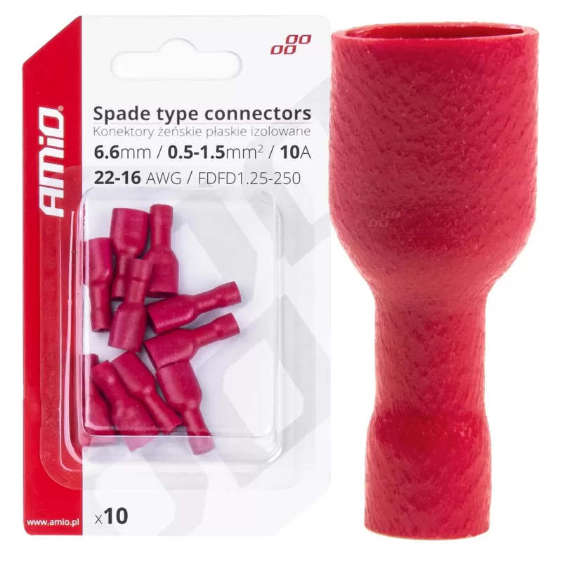 Plokščio tipo gnybtai 6,6mm 0,5-1,5mm² 10A, 10 vnt.