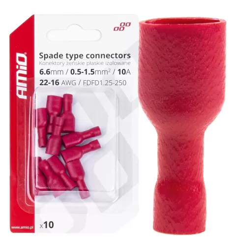 Plokščio tipo gnybtai 6,6mm 0,5-1,5mm² 10A, 10 vnt.