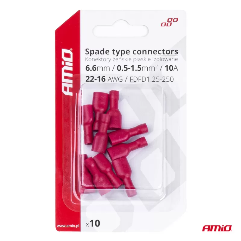 Plokščio tipo gnybtai 6,6mm 0,5-1,5mm² 10A, 10 vnt.