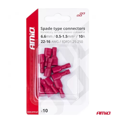Plokščio tipo gnybtai 6,6mm 0,5-1,5mm² 10A, 10 vnt.