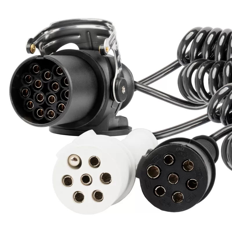 Spiralinis laidas TIR 2x 7 kontaktų 15 kontaktų, N/S tipo, 5m 24V AMIO-04381