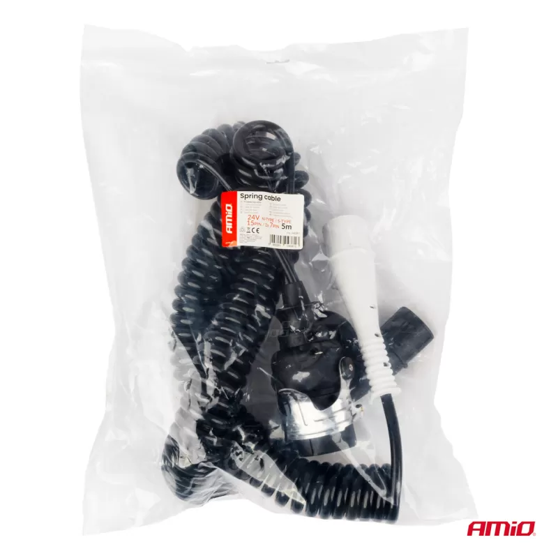 Spiralinis laidas TIR 2x 7 kontaktų 15 kontaktų, N/S tipo, 5m 24V AMIO-04381