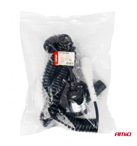 Spiralinis laidas TIR 2x 7 kontaktų 15 kontaktų, N/S tipo, 5m 24V AMIO-04381