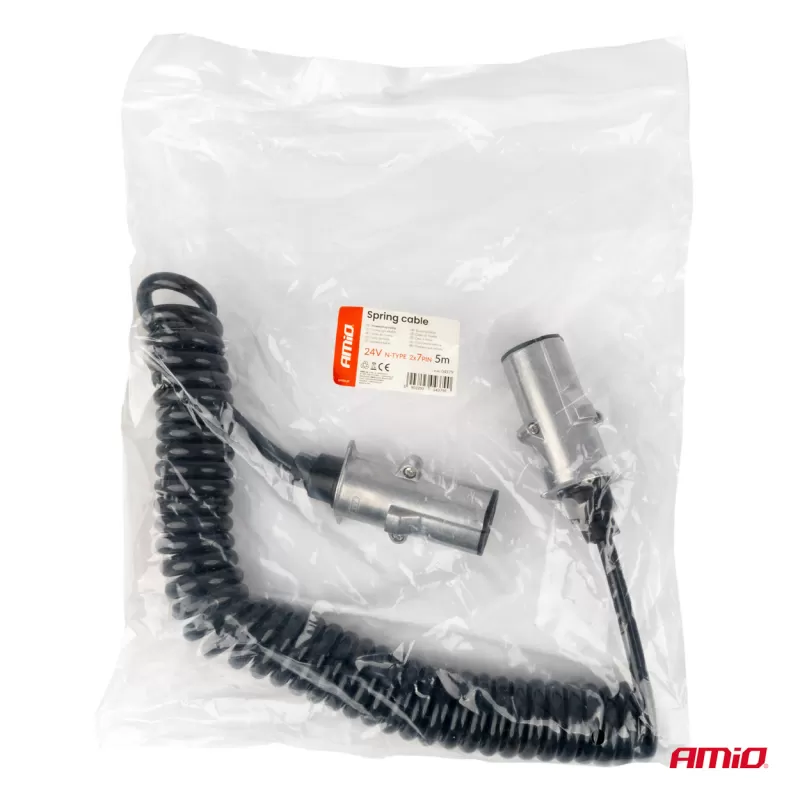 Spiralinis laidas TIR 2x 7 kontaktų, N tipo, 5m 24V AMIO-04379