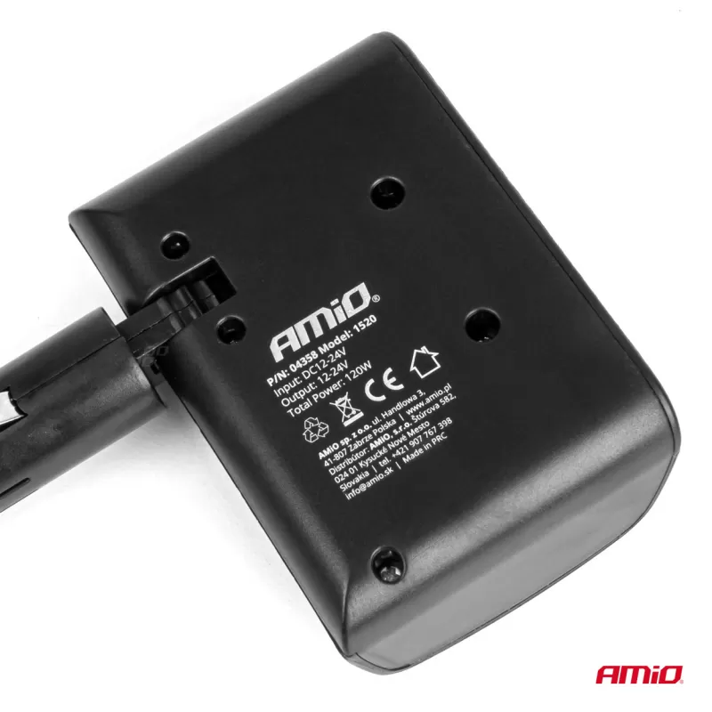 Trigubas prailgintuvo lizdas 12/24V 120W 90° AMIO-04358