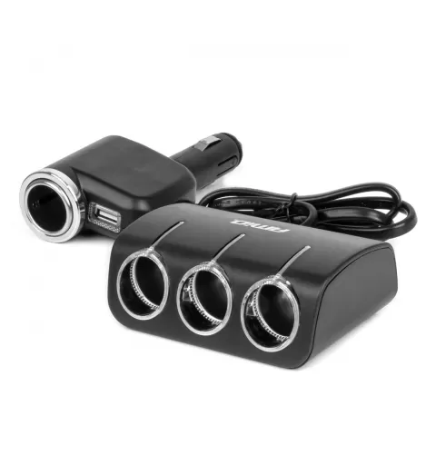 Trigubas prailgintuvo lizdo įkroviklis 1x USB A 1x žiebtuvėlio lizdas 12/24V 120W 80cm AMIO-04360