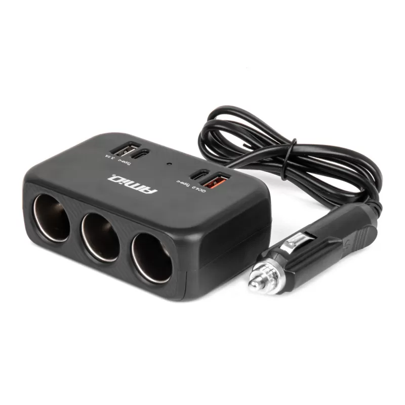 Trigubas prailgintuvo lizdo įkroviklis 1x USB A 1x USB C QC 4.0 12/24V 120W 80cm AMIO-04365