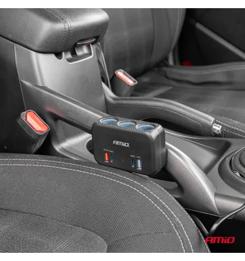 Trigubas prailgintuvo lizdo įkroviklis 1x USB A 1x USB C QC 4.0 12/24V 120W 80cm AMIO-04365