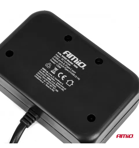 Trigubas prailgintuvo lizdo įkroviklis 1x USB A 1x USB C QC 4.0 12/24V 120W 80cm AMIO-04365