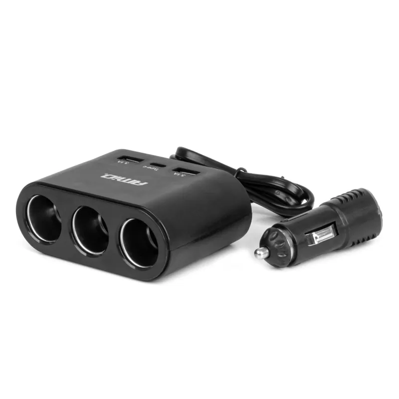 Trigubas prailgintuvo lizdo įkroviklis 2x USB A 1x USB C 12/24V 120W 70cm AMIO-04361