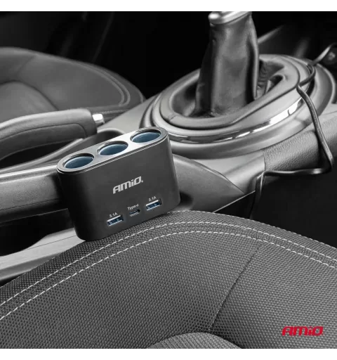 Trigubas prailgintuvo lizdo įkroviklis 2x USB A 1x USB C 12/24V 120W 70cm AMIO-04361
