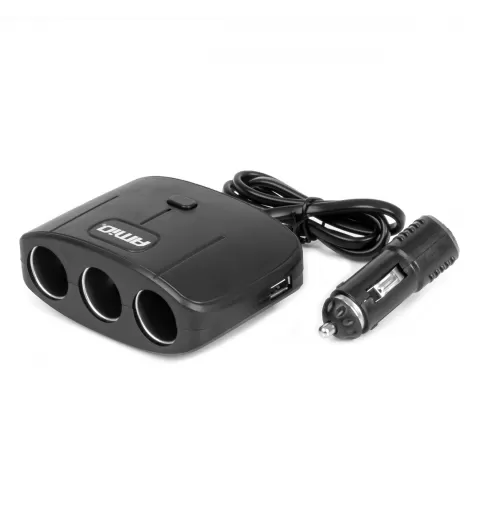 Trigubas prailgintuvo lizdo įkroviklis 2x USB A su ON/OFF mygtuku 12/24V 100W 70cm AMIO-04362