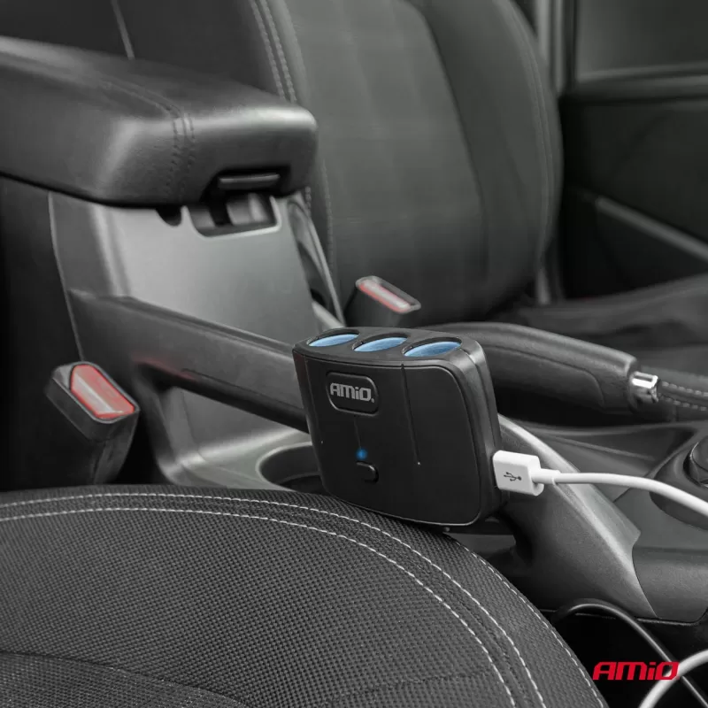 Trigubas prailgintuvo lizdo įkroviklis 2x USB A su ON/OFF mygtuku 12/24V 100W 70cm AMIO-04362