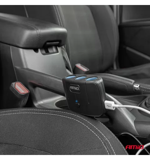 Trigubas prailgintuvo lizdo įkroviklis 2x USB A su ON/OFF mygtuku 12/24V 100W 70cm AMIO-04362