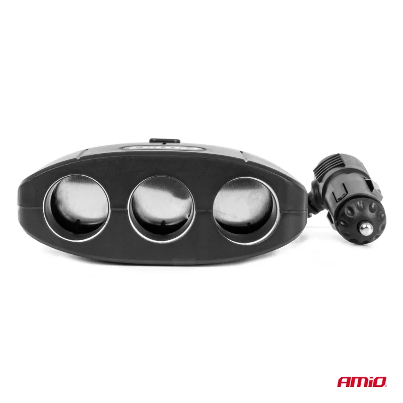 Trigubas prailgintuvo lizdo įkroviklis 2x USB A su ON/OFF mygtuku 12/24V 100W 70cm AMIO-04362