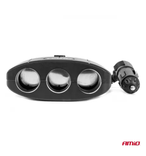 Trigubas prailgintuvo lizdo įkroviklis 2x USB A su ON/OFF mygtuku 12/24V 100W 70cm AMIO-04362