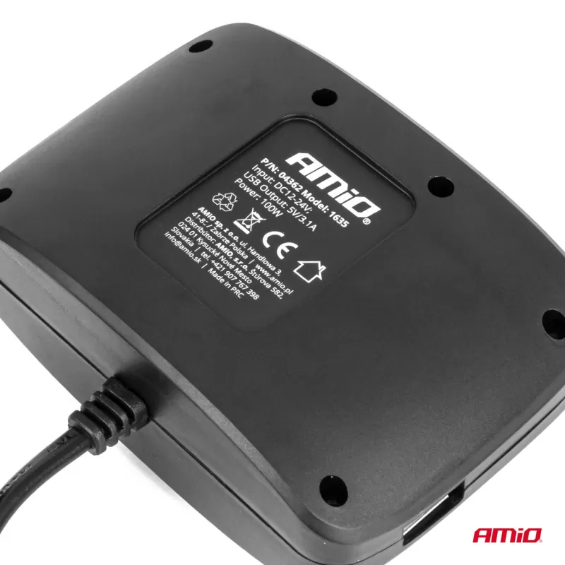 Trigubas prailgintuvo lizdo įkroviklis 2x USB A su ON/OFF mygtuku 12/24V 100W 70cm AMIO-04362