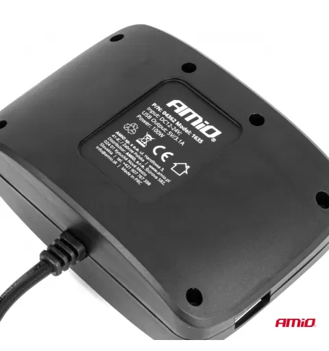 Trigubas prailgintuvo lizdo įkroviklis 2x USB A su ON/OFF mygtuku 12/24V 100W 70cm AMIO-04362