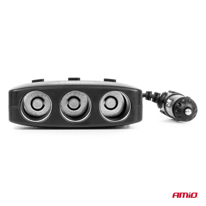 Trigubas prailgintuvo lizdo įkroviklis 2x USB A su ON/OFF mygtuku ir LED indikatoriumi 12/24V 100W 70cm AMIO-04363