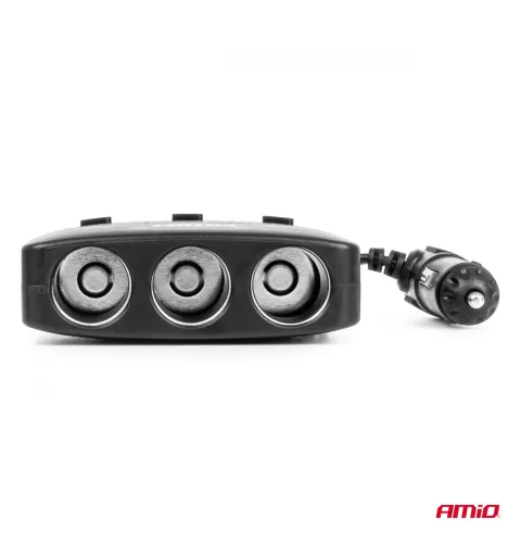 Trigubas prailgintuvo lizdo įkroviklis 2x USB A su ON/OFF mygtuku ir LED indikatoriumi 12/24V 100W 70cm AMIO-04363