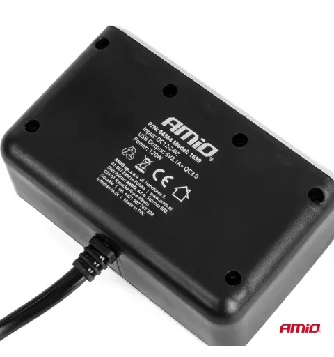 Trigubas prailgintuvo lizdo įkroviklis su skaitmeniniu ekranu 2x USB A QC 3.0 12/24V 120W 80cm AMIO-04364